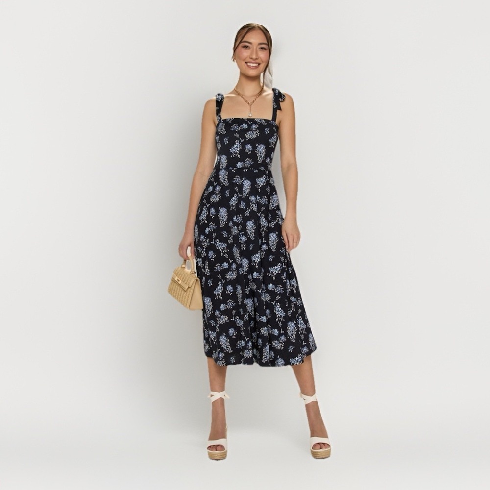 NWT Francesca's Lisa Bow Tie Strap Midi Dress Women XL Navy Coquette 25AV23ZETD